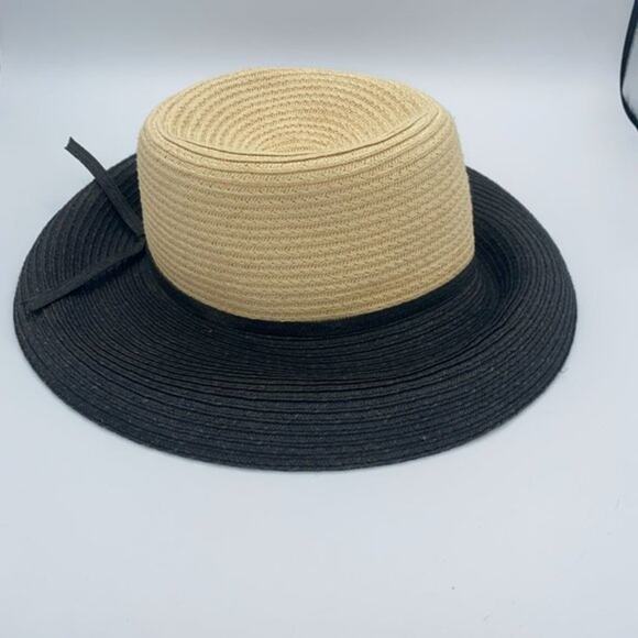 Vintage 100% Paper Wide Brim Black & Beige Sun Hat Women's - Picture 6 of 8